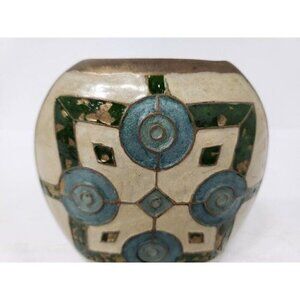 Vintage Brass And Enamel Cloisonne Vase Small Mid Century Modern Abstract India